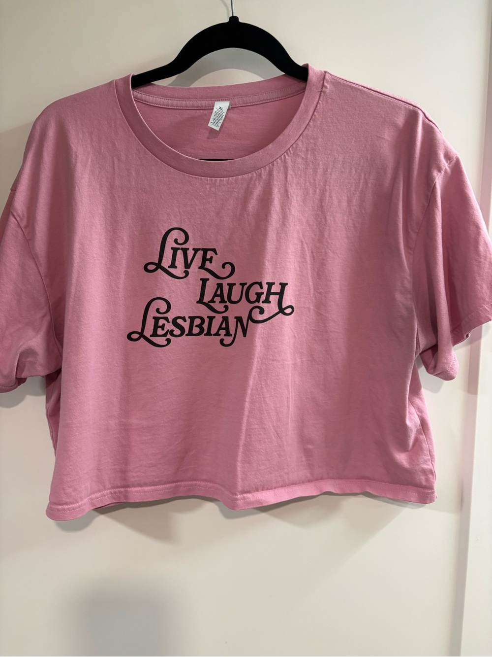 Pink "Live Laugh Lesbian" Crop Tee